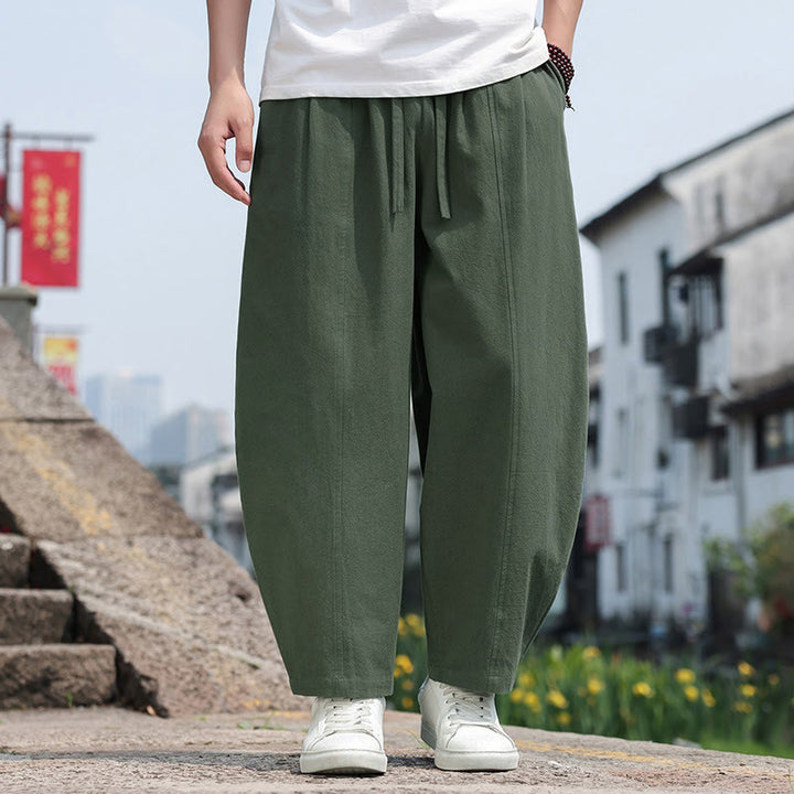 Buddha Stones 夏物カジュアルミニマリストドローストリング無地コットンロングパンツメンズハーレムパンツポケット付き - オリーブドラブ - US/UK/AU46, EU56 （5XL） - image 21