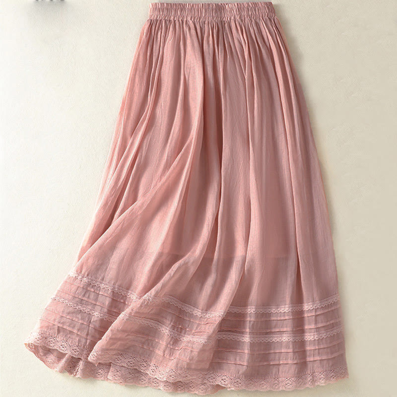 Buddha Stonesサマープレーンドローストリングレースパッチワークデザインレディース7-8丈スカート - image 1