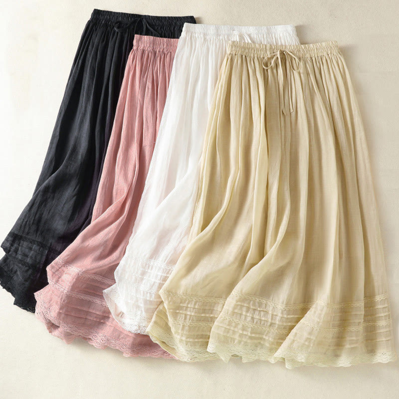 Buddha Stonesサマープレーンドローストリングレースパッチワークデザインレディース7-8丈スカート - image 35