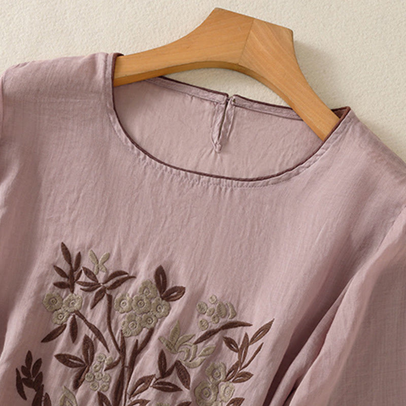 Buddha Stonesレトロ刺繍花柄七分袖レディースTシャツ - image 25
