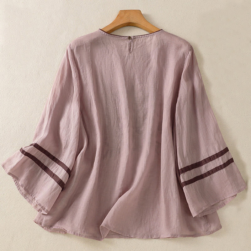 Buddha Stonesレトロ刺繍花柄七分袖レディースTシャツ - image 24