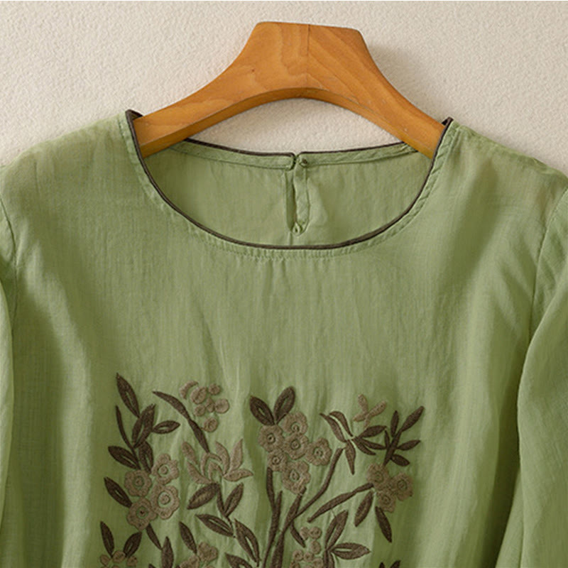 Buddha Stonesレトロ刺繍花柄七分袖レディースTシャツ - image 18
