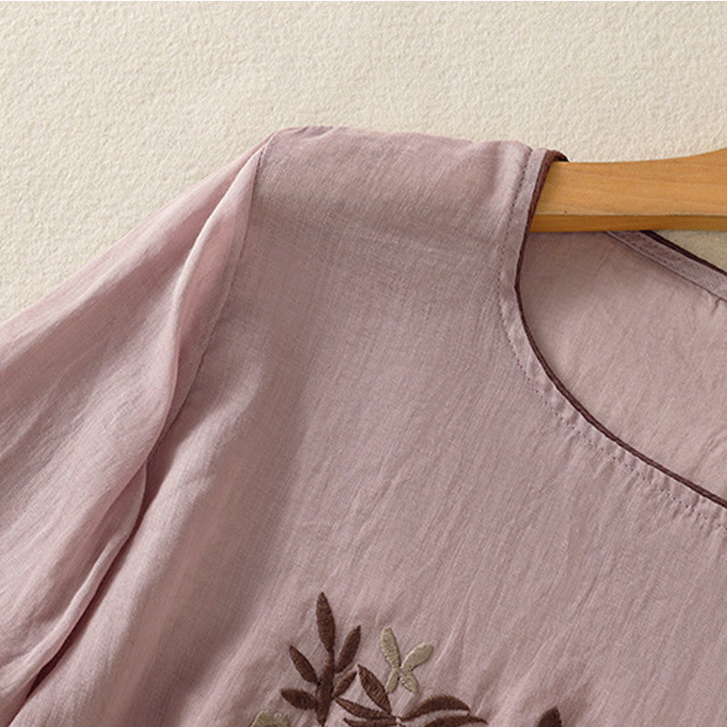 Buddha Stonesレトロ刺繍花柄七分袖レディースTシャツ - image 27