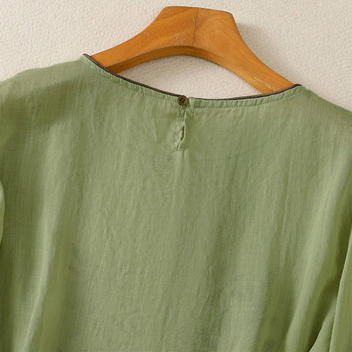 Buddha Stonesレトロ刺繍花柄七分袖レディースTシャツ - image 19