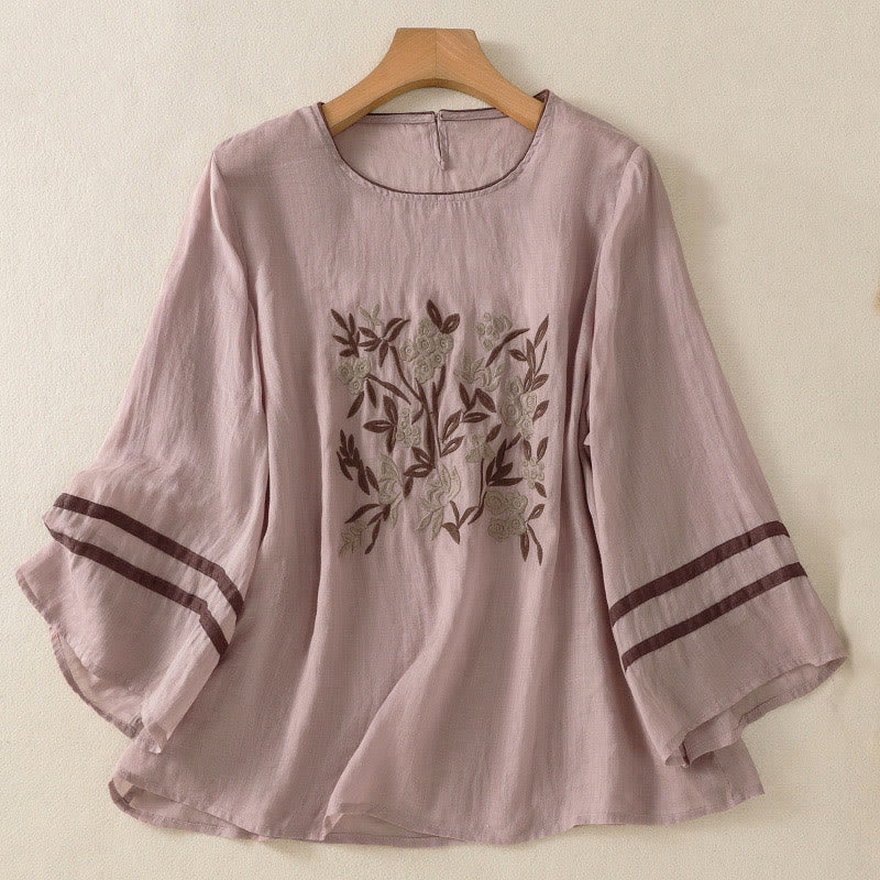 Buddha Stonesレトロ刺繍花柄七分袖レディースTシャツ - 梅 - US14、 UK/AU18、 EU46 (2XL) - image 23