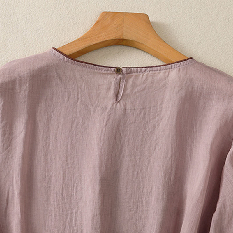 Buddha Stonesレトロ刺繍花柄七分袖レディースコットンTシャツ - image 26