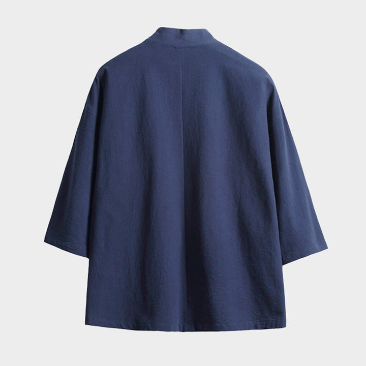Buddha Stones無地 レースアップ 七分袖 オープンフロント ジャケット メンズ 着物 - image 1