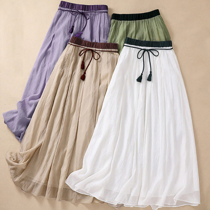Buddha Stonesカジュアル コントラストカラー プリーツ レースアップデザイン レディース 7-8丈スカート - image 33