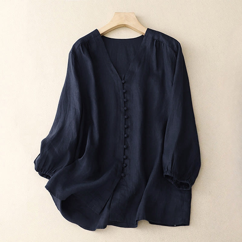 Buddha StonesVネックデザイン レディース長袖シャツ - ミッドナイトブルー - US8-10，UK/AU12-14，EU40-42 (2XL) - image 7