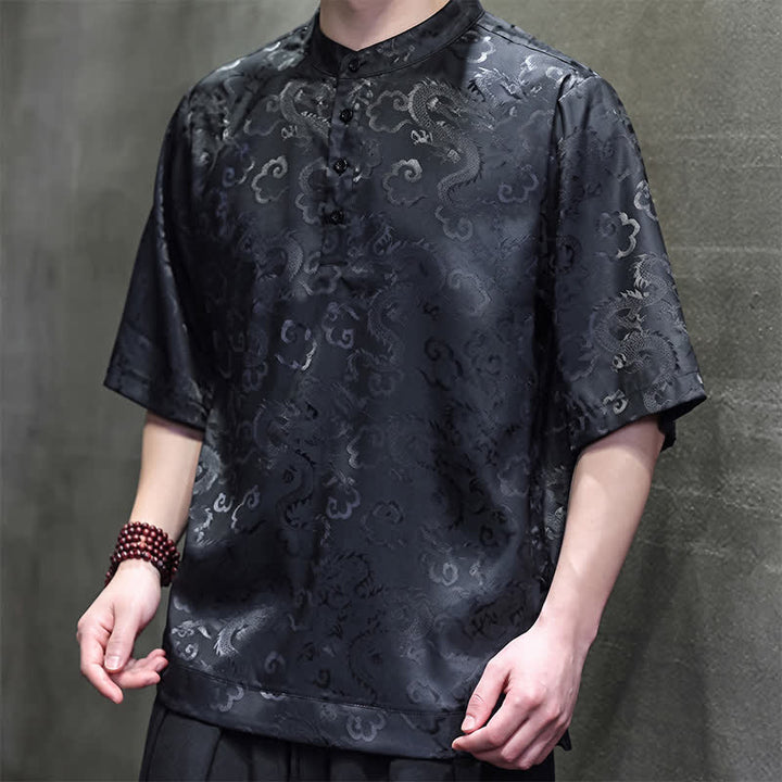 Buddha Stones 夏物 ヴィンテージ 唐風 マンダリンカラー 龍雲柄 メンズ 半袖シャツ - image 8