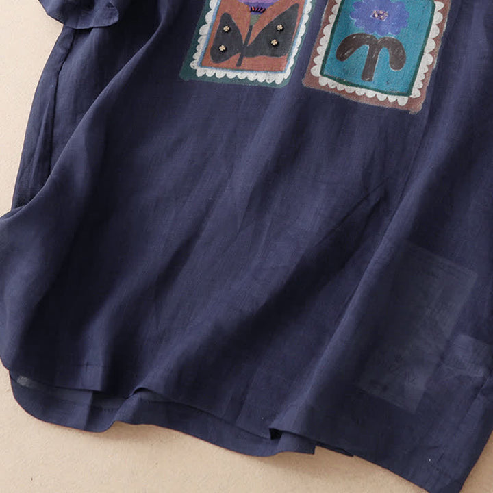 Buddha Stones 夏物カジュアル ヴィンテージ風 花柄スクエアパッチワーク レディース 半袖Tシャツ - image 18