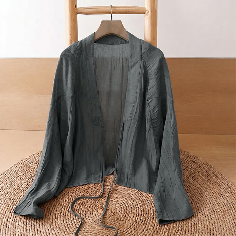 Buddha Stones 夏物カジュアル ボヘミアン風 しわ加工 ドローストリング付き 無地 レディース 着物 - image 33