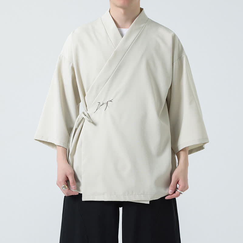Buddha Stones サマータンスタイル ミニマリスト ドローストリング 竹製 無地 七分袖 メンズ着物 - image 6