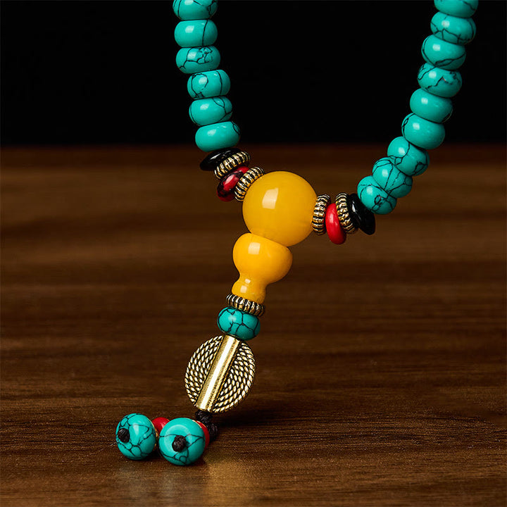 Buddha Stones ターコイズそろばんビーズ、ジービーズ、コミュニケーションと豊かさのマーラー数珠 - image 5