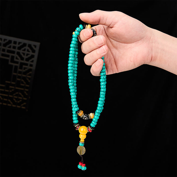Buddha Stones ターコイズそろばんビーズ、ジービーズ、コミュニケーションと豊かさのマーラー数珠 - image 4