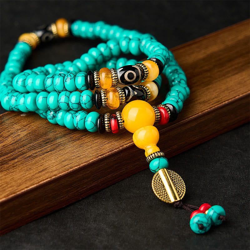 Buddha Stones ターコイズそろばんビーズ、ジービーズ、コミュニケーションと豊かさのマーラー数珠 - image 2