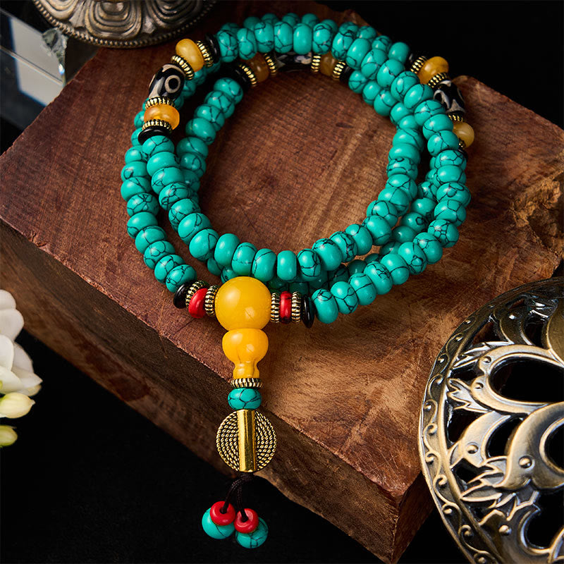 Buddha Stones ターコイズそろばんビーズ、ジービーズ、コミュニケーションと豊かさのマーラー数珠 - image 1