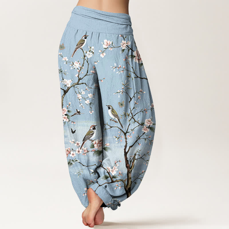 Buddha Stones 綿素材の桜と鳥の模様入りレディースゴムウエストハーレムパンツ - image 7