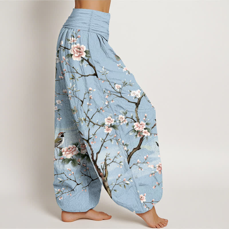Buddha Stones 綿素材の桜と鳥の模様入りレディースゴムウエストハーレムパンツ - image 6