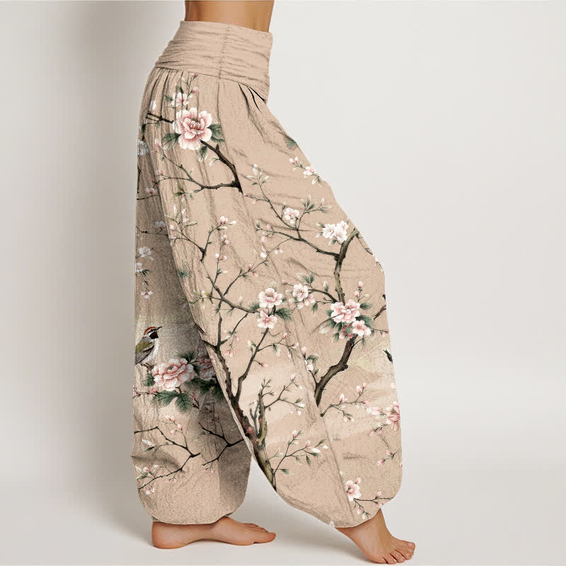Buddha Stones 綿素材の桜と鳥の模様入りレディースゴムウエストハーレムパンツ - image 9