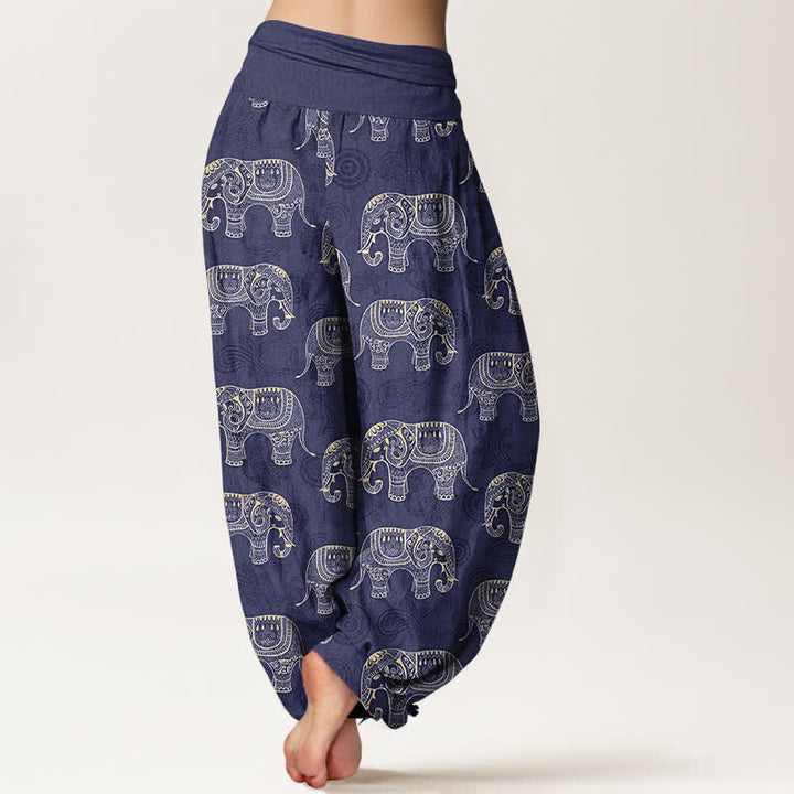 Buddha Stones コットン製、白象柄、ウエストゴム仕様のレディースハーレムパンツ - image 2
