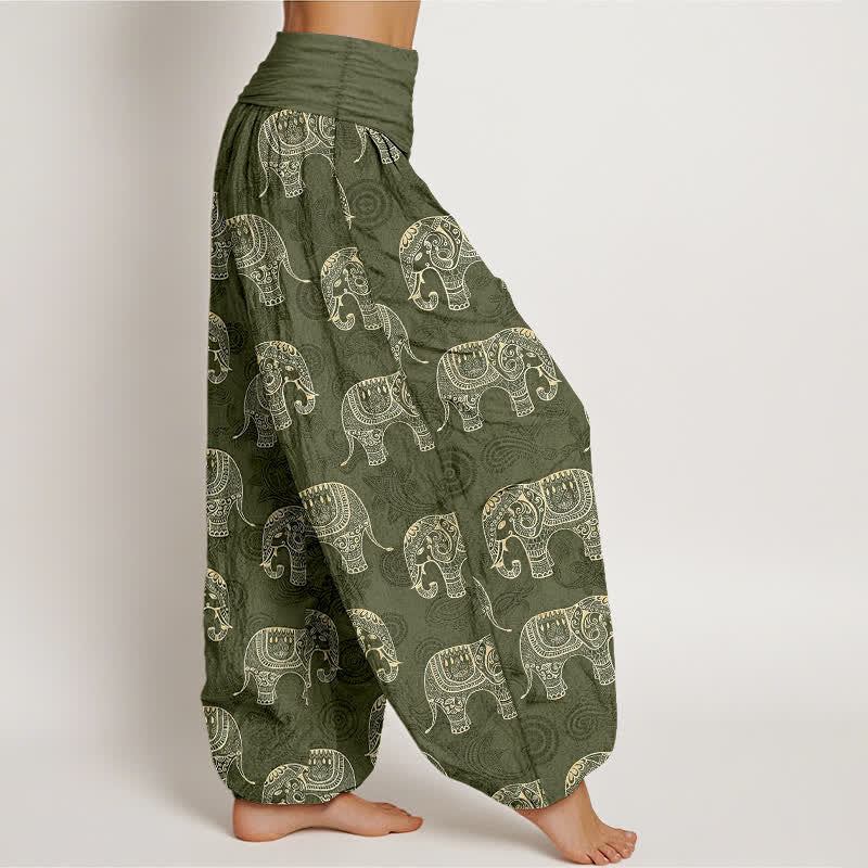 Buddha Stones コットン製、白象柄、ウエストゴム仕様のレディースハーレムパンツ - image 6