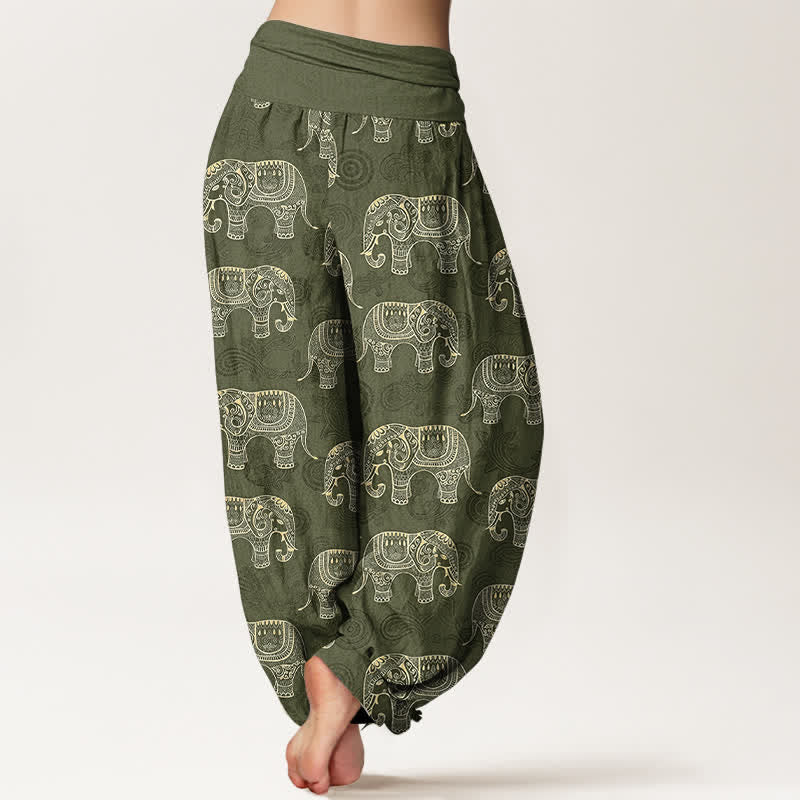 Buddha Stones コットン製、白象柄、ウエストゴム仕様のレディースハーレムパンツ - image 7