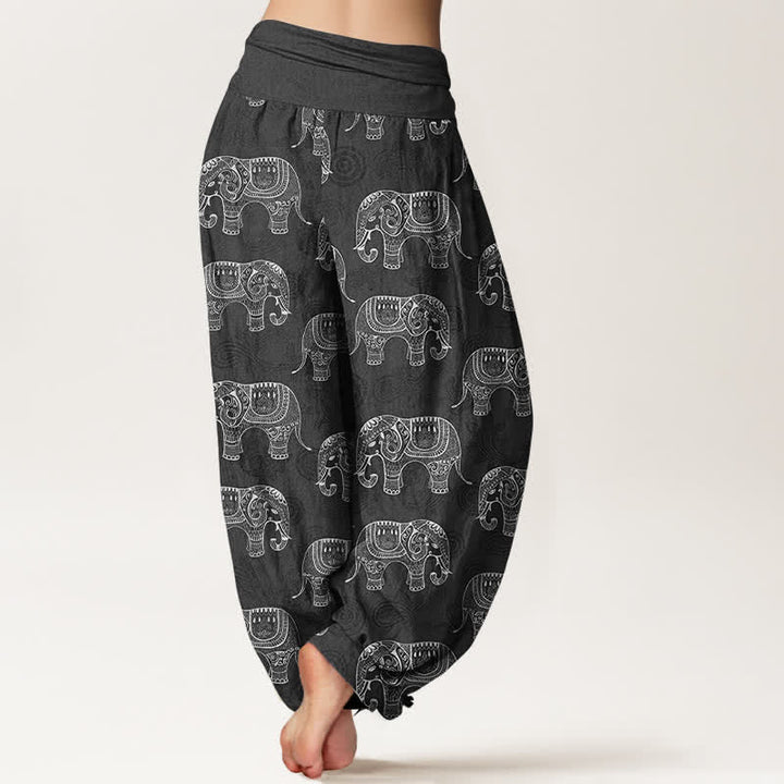 Buddha Stones コットン製、白象柄、ウエストゴム仕様のレディースハーレムパンツ - image 10