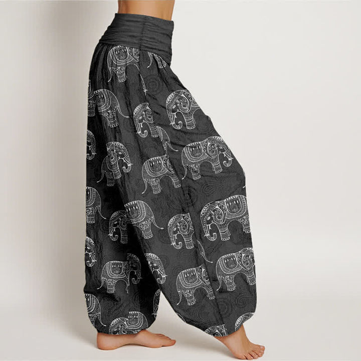 Buddha Stones コットン製、白象柄、ウエストゴム仕様のレディースハーレムパンツ - image 9