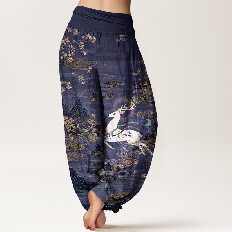 Buddha Stones コットン製、白鹿山柄、レディース用、ウエストゴム入りハーレムパンツ - image 7
