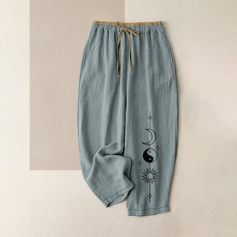 Buddha Stones 純綿素材、天体陰陽入り、ポケット付きレディースパンツ - 水色 - US16、 UK/AU20、 EU48 (3XL) - image 5