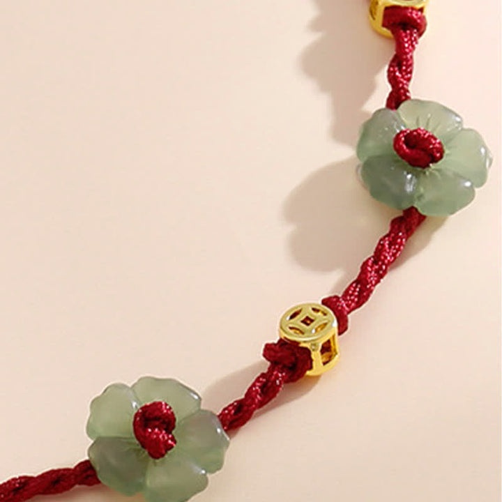 Buddha Stones 手織りの赤紐で作られた、花柄のチャームが付いたお守りアンクレット - image 8