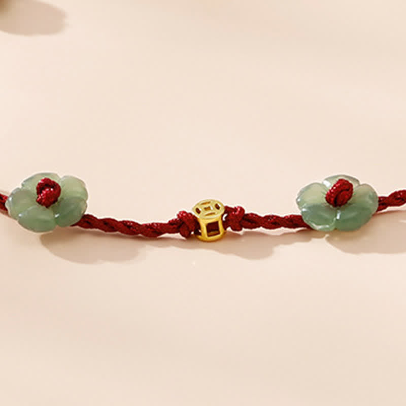 Buddha Stones 手織りの赤紐で作られた、花柄のチャームが付いたお守りアンクレット - image 10