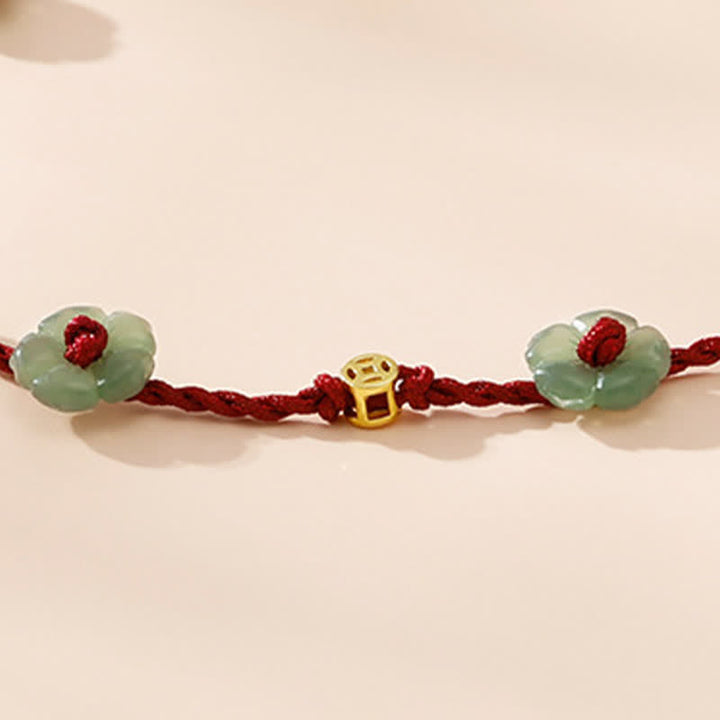 Buddha Stones 手織りの赤紐で作られた、花柄のチャームが付いたお守りアンクレット - image 10