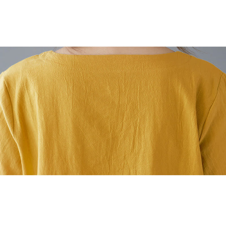 Buddha Stonesサイドスリットデザイン レディース コットンポリエステル クルーネック 半袖Tシャツ ポケット付き - image 9