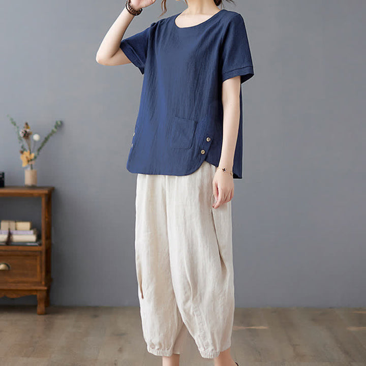 Buddha Stonesサイドスリットデザイン レディース コットンポリエステル クルーネック 半袖Tシャツ ポケット付き - image 24