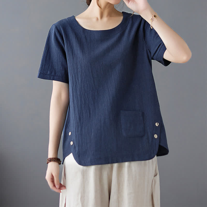 Buddha Stonesサイドスリットデザイン レディース コットンポリエステル クルーネック 半袖Tシャツ ポケット付き - 海軍 - US14、 UK/AU18、 EU46 (4XL) - image 18
