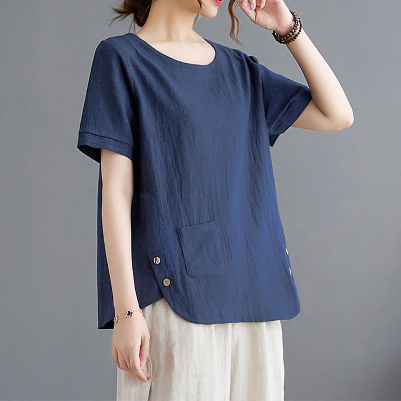Buddha Stonesサイドスリットデザイン レディース コットンポリエステル クルーネック 半袖Tシャツ ポケット付き - image 19