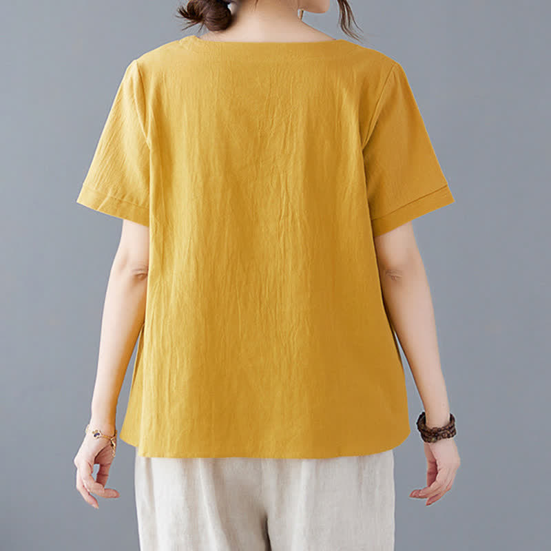 Buddha Stonesサイドスリットデザイン レディース コットンポリエステル クルーネック 半袖Tシャツ ポケット付き - image 3