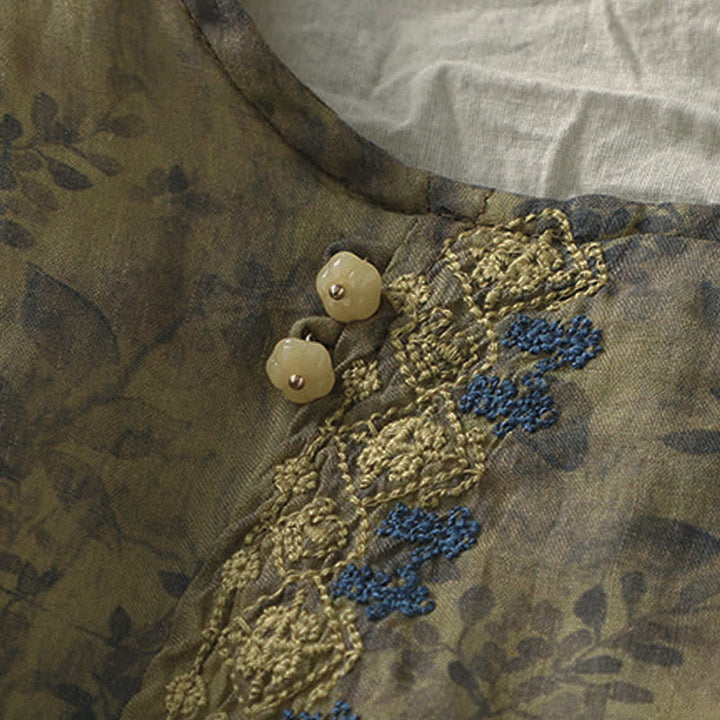 Buddha Stones刺繍デザイン 葉っぱ柄 レディース 七分袖シャツ - image 16