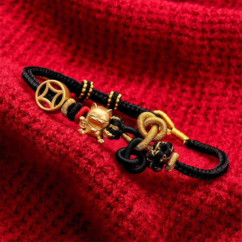 Buddha Stones ゴールデン招き猫赤紐付きお守り編み込みブレスレット - image 16