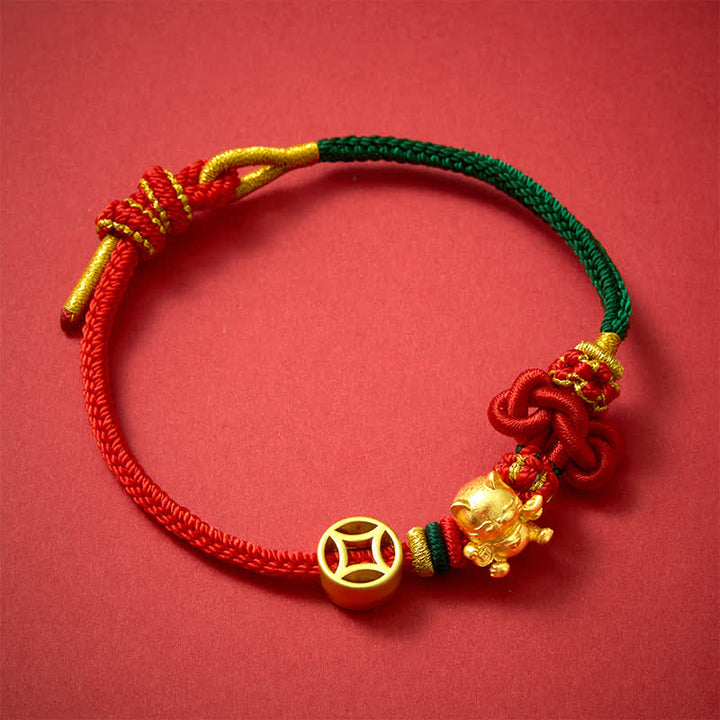 Buddha Stones ゴールデン招き猫赤紐付きお守り編み込みブレスレット - image 11