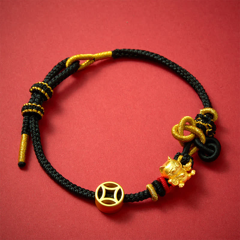 Buddha Stones ゴールデン招き猫赤紐付きお守り編み込みブレスレット - image 15