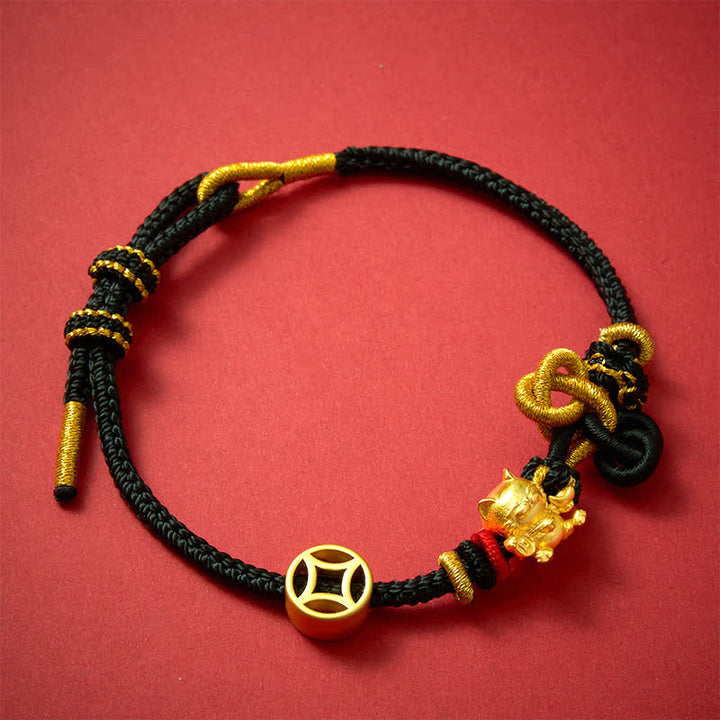 Buddha Stones ゴールデン招き猫赤紐付きお守り編み込みブレスレット - image 15