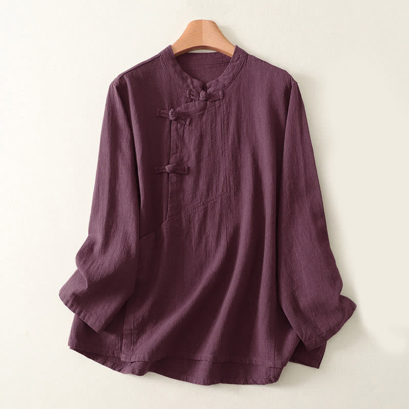 Buddha Stonesカジュアル 無地 カエルボタン レディース 長袖シャツ - 紫 - US8-10，UK/AU12-14，EU40-42 (2XL) - image 1