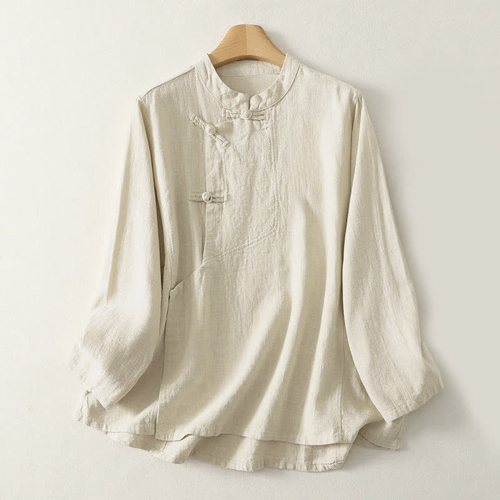 Buddha Stonesカジュアル 無地 カエルボタン レディース 長袖シャツ - ベージュ - US8-10，UK/AU12-14，EU40-42 (2XL) - image 6