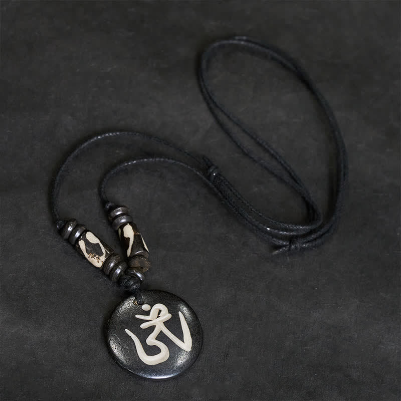 Buddha Stones ボーンビーズOMチベットラウンドペンダントコネクションネックレス - image 2