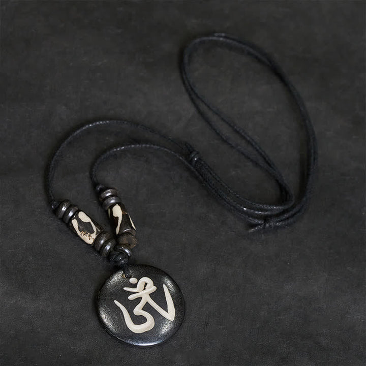 Buddha Stones ボーンビーズOMチベットラウンドペンダントコネクションネックレス - image 2
