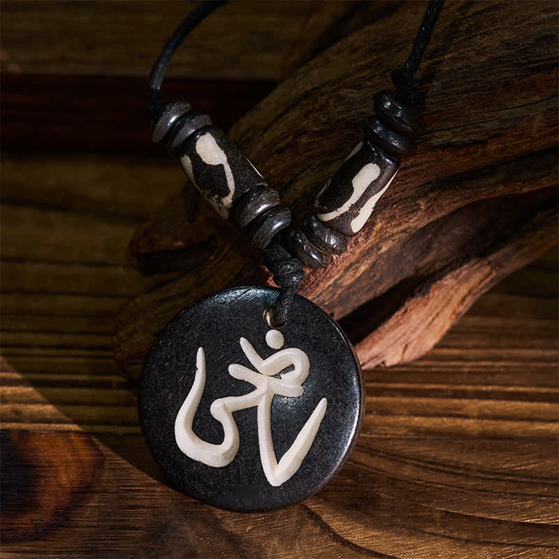 Buddha Stones ボーンビーズOMチベットラウンドペンダントコネクションネックレス - image 4