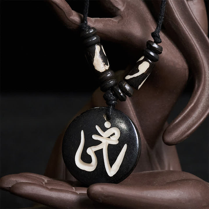 Buddha Stones ボーンビーズOMチベットラウンドペンダントコネクションネックレス - image 3